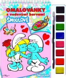 Omalovánky Šmoulové s vodovkami a štětcem, kroužková vazba 21 × 23 cm