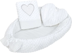 Luxusní dětské hnízdečko s polštářkem a peřinkou New Baby Minky Srdíčko bílé