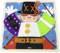 VIGA dřevěná manipulační tabule kouzelník montessori – zipy, knoflíky a přezky