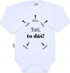 Bavlněné body s potiskem New Baby Tati, to dáš! dlouhý rukáv