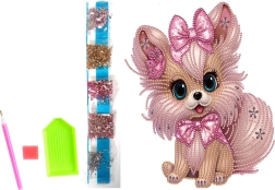 Diamantové malování na plátně – růžový pejsek 23 × 30 cm