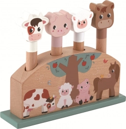vystřelovací zvířátka farma – dřevěná pop-up hračka pro nejmenší