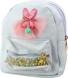 Dětský batoh s králíkem a ozdobnou stuhou bílý