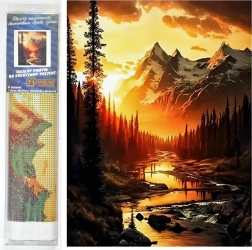 Diamantové malování - Horská řeka při západu slunce 30x40 cm