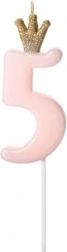 Růžová narozeninová svíčka s korunkou