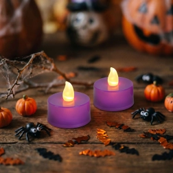 Halloweenová LED čajová svíčka fialová, 2 ks