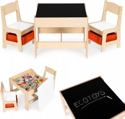 Dětská nábytková sada stůl a dvě židle s tabulí Ecotoys