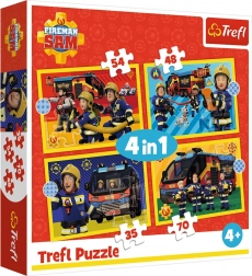 Puzzle 4v1 STRAŻAK SAM – hasiči na výjezdu (35, 48, 54, 70 dílků) Trefl