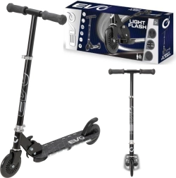 EVO Light Flash skládací dětská koloběžka s nastavitelnou řídítkovou tyčí, černá, svítící podesta