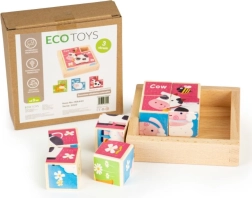 Dřevěné kostky se zvířátky ECOTOYS, 8 kostek