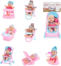 Panenka miminko s doplňky 11 cm – plastová panenka s pevnym tělem