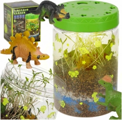Terrárium na pěstování rostlin s LED lampou a dinosaury