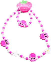 Sada náhrdelníku a náramku se sovičkami z dřevěných korálků