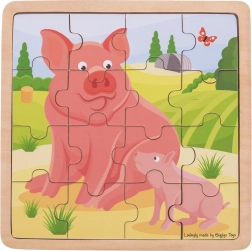 Dřevěné puzzle BIGJIGS TOYS – prasátko se selátkem, 16 dílků