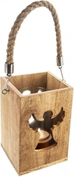 Dřevěný lampion s andělem MANGO 20,5 cm