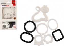 Kousátko zvířátko s přívěsky černobílé