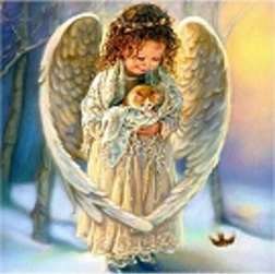 Diamentová mozaika - andílek s kočičkou