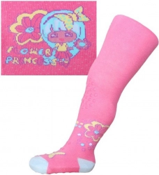 Bavlněné punčocháče New Baby s 3× ABS – růžové Flower Princess, velikost 104–110