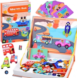 magnetická kniha – skládanka vozidel, 66 dílků