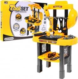Velký dětský dílenský stůl s nářadím a ozubenými kolečky, 23 dílů (3+)