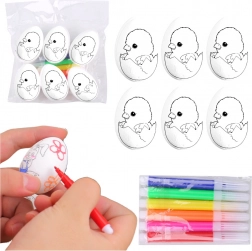 Polystyrenová velikonoční vajíčka k malování s fixami, kuřátko v vajíčku, 6 ks