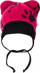 Kojenecká bavlněná čepička s oušky New Baby Paw tmavě růžová