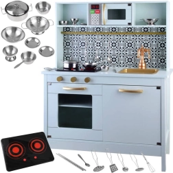 Mátová dřevěná dětská kuchyňka s nádobím