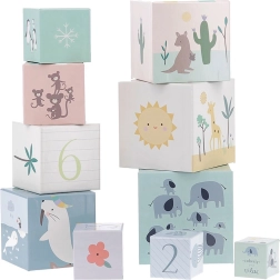 VILAC skládací věž z kostek – zvířata světa a čísla 1–10