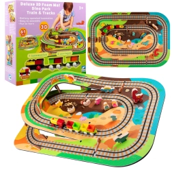 Pěnová podlahová sada 3D Dino park s vláčkem 61 dílů HUMBI