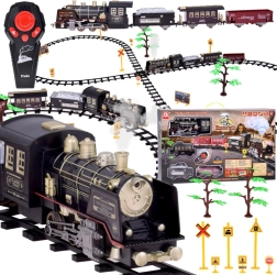 Velký retro vláček s lokomotivou na dálkové ovládání se světlem a parou