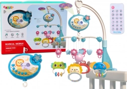 dětská kolotoč nad postýlku s projektorem, melodiemi a noční lampičkou – modrá