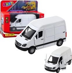 Kovová dodávka 1:32 s natahovacím pohonem, světly a zvuky – bílá