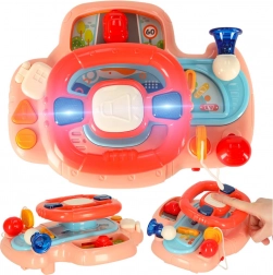 Interaktivní růžový volant pro děti na kočárek se zvuky a světly