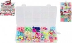 Sada barevných plastových korálků se šňůrkou v praktickém organizéru