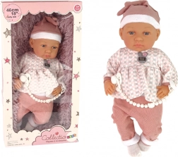 Realistická panenka miminko 46 cm s modrým oblečkem a dudlíkem