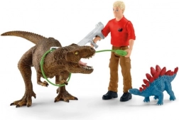 schleich dinosaurs útok tyranosaura rexe – herní sada s t-rexem, stegosaurusem a výzkumníkem
