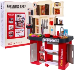 interaktivní dětská kuchyňka s vodním kohoutkem, světly a zvuky, 58 dílů