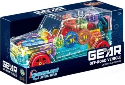 transparentní off-road auto s převody a světelnými efekty