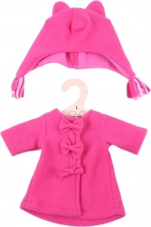Růžový kabátek s čepičkou pro panenku 38 cm BIGJIGS TOYS