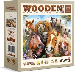 Dřevěné oboustranné puzzle Koně všude kolem 505 dílků WOODEN CITY