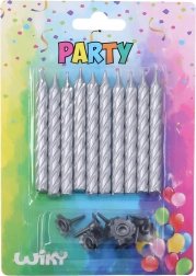 Sada svíček se stojánky, stříbrná, 10 + 10 ks