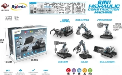 Stavebnice stavebních strojů 6v1 s vodním hydraulickým pohonem, 223 dílů, pro děti 8+