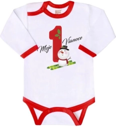 Dětské body s potiskem new baby moje první vánoce, dlouhý rukáv, velikost 62