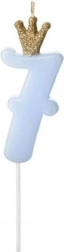Modrá dortová svíčka s korunkou číslo 7