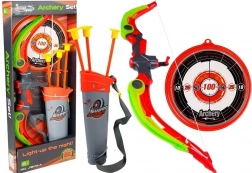 Dětský luk s terčem a 3 šípy s přísavkami – zelený, světelné efekty