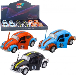 Kovový retro garbus s pull-back pohonem a otevíracími dveřmi 1:36