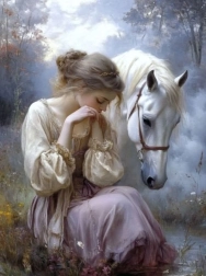 Diamantové malování dívka s koněm 30 × 40 cm