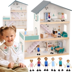 Dřevěný domeček pro panenky s figurkami TOOKY TOY, 3 patra, FSC