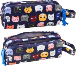 Školní penál Barevné Kočky Dvě kapsy modrý 22cm