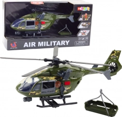 Vojenský helikoptéra se světly a zvuky 1:12 s hákem a nosítky